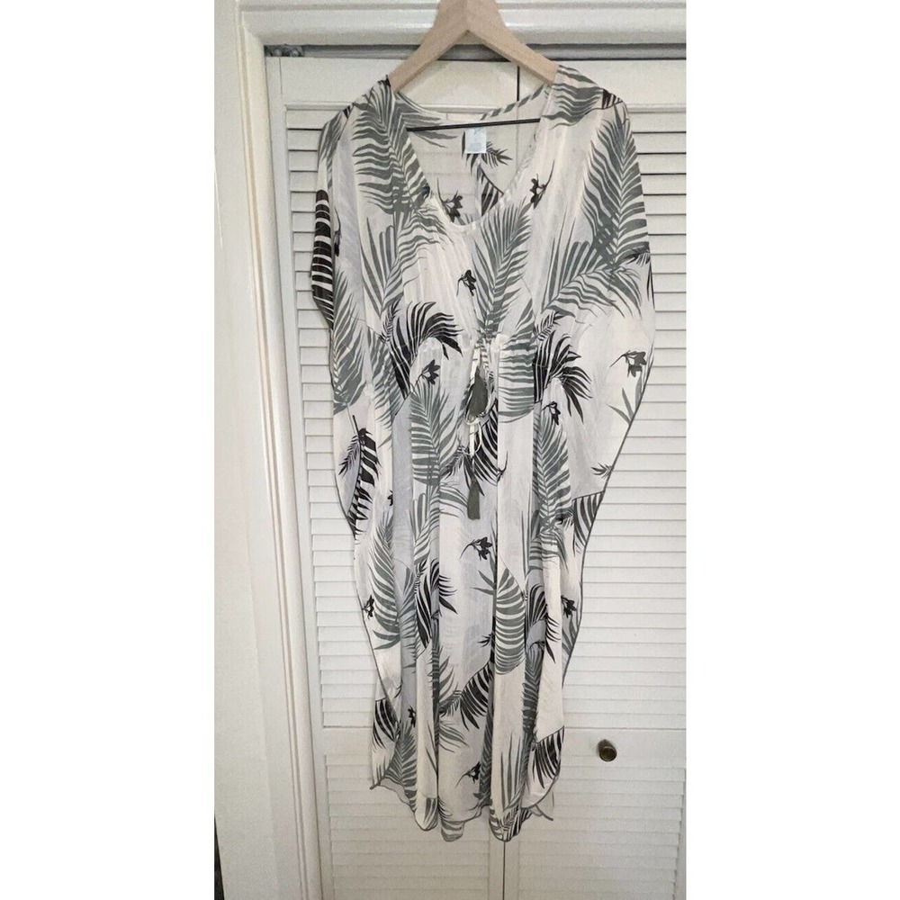 KONA SOL Palm Leaf Caftan Swim Cover-Up Beach Pool Small